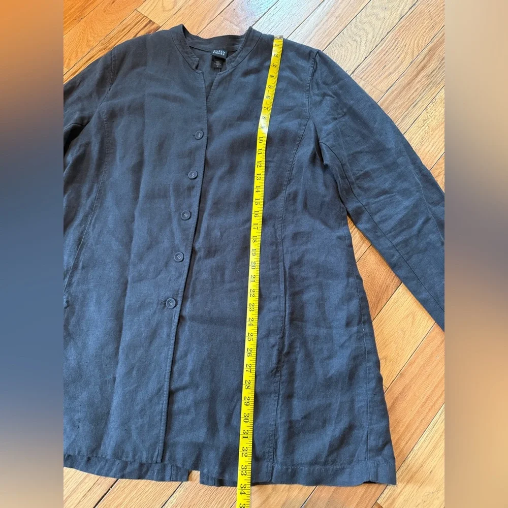 Eileen Fisher 100% Linen Heavy Long Lagenlook  Jacket Women’s Size XL Dark Gray - Picture 9 of 10